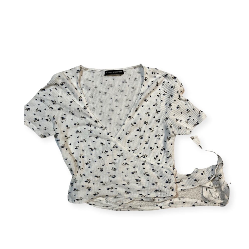 White Floral Wrap Top